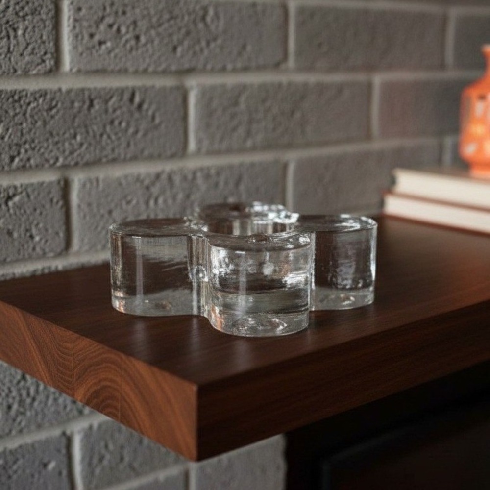 Blenko Mid Century Candle Holder, Handmade Clear Art Glass, Vintage Home Decor